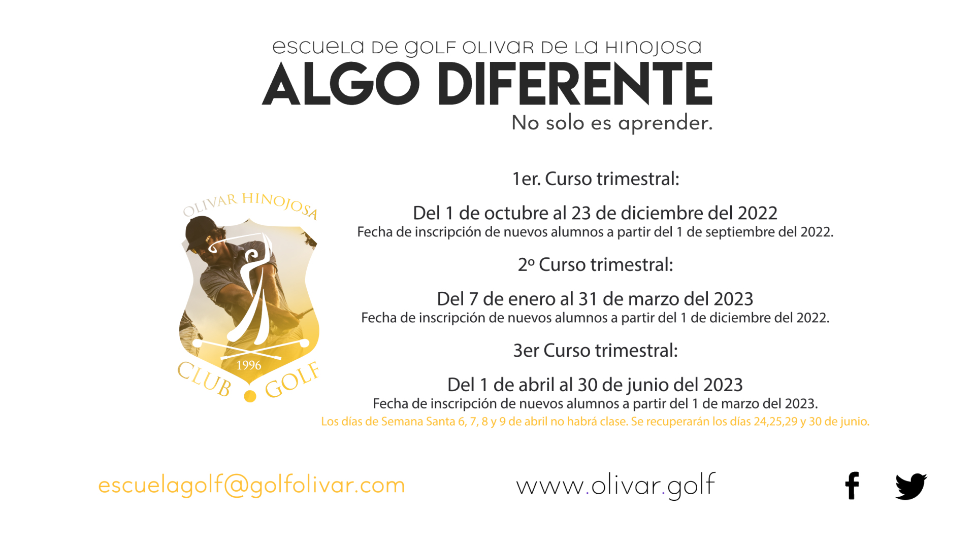 Banner Cursos Trimestrales Sept 2022 Escuela de Golf Olivar Joaquin Molpeceres